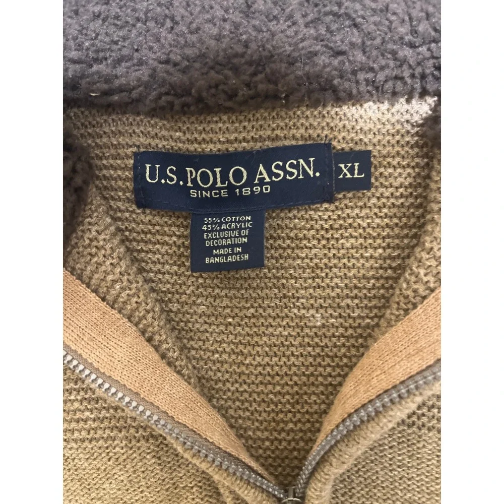 U.S. Polo Assn. Mens XL Quarter Zip Pullover Sweater Brown‎ Cotton Blend Casual
